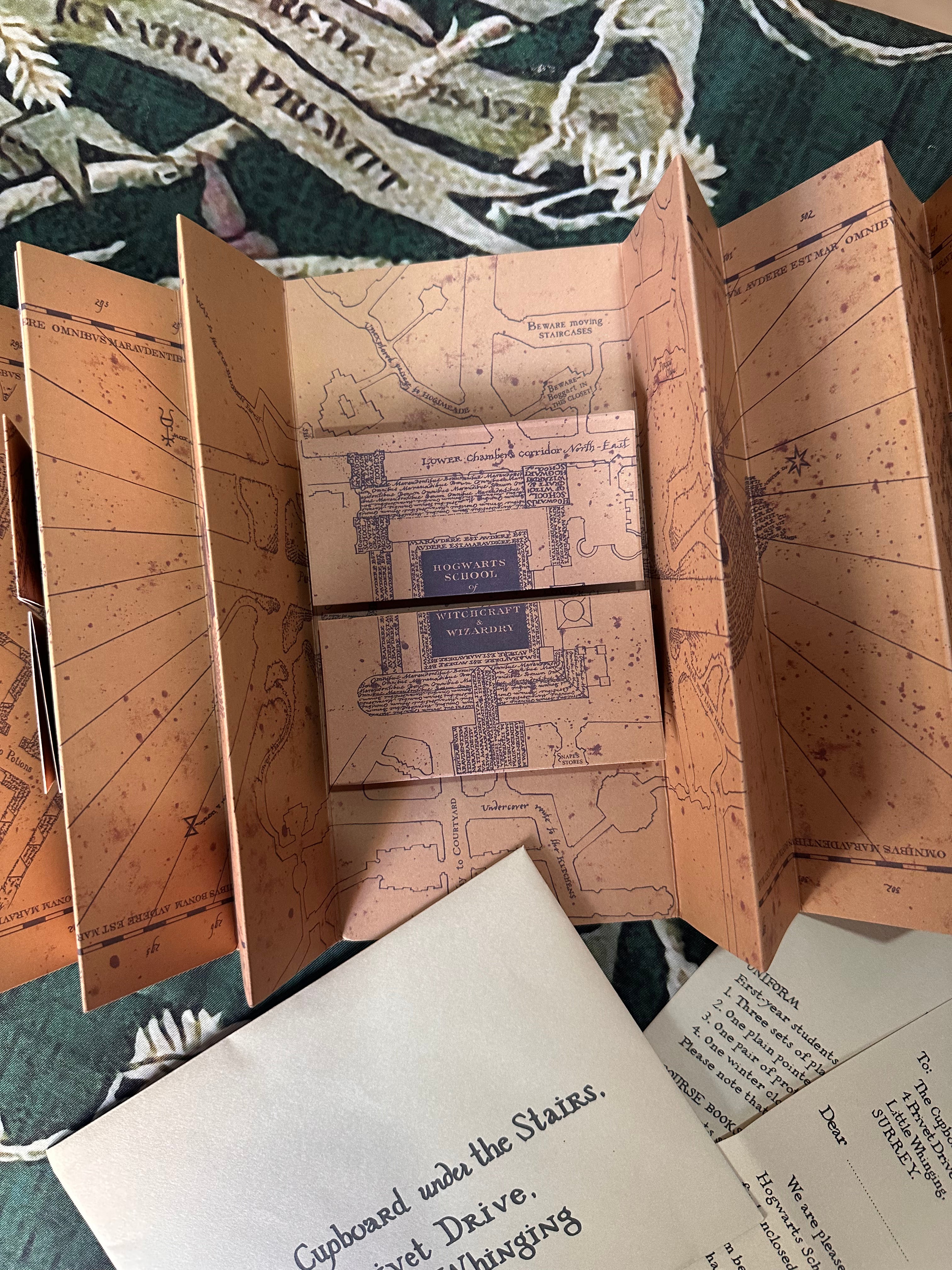 Replica Lettera ammissione ad Hogwarts, Biglietto Hogwarts Express & Mappa del Malandrino in scala 1:2