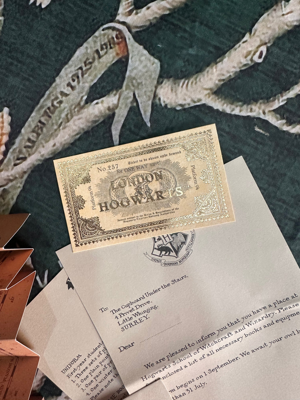 Replica Lettera ammissione ad Hogwarts, Biglietto Hogwarts Express & Mappa del Malandrino in scala 1:2