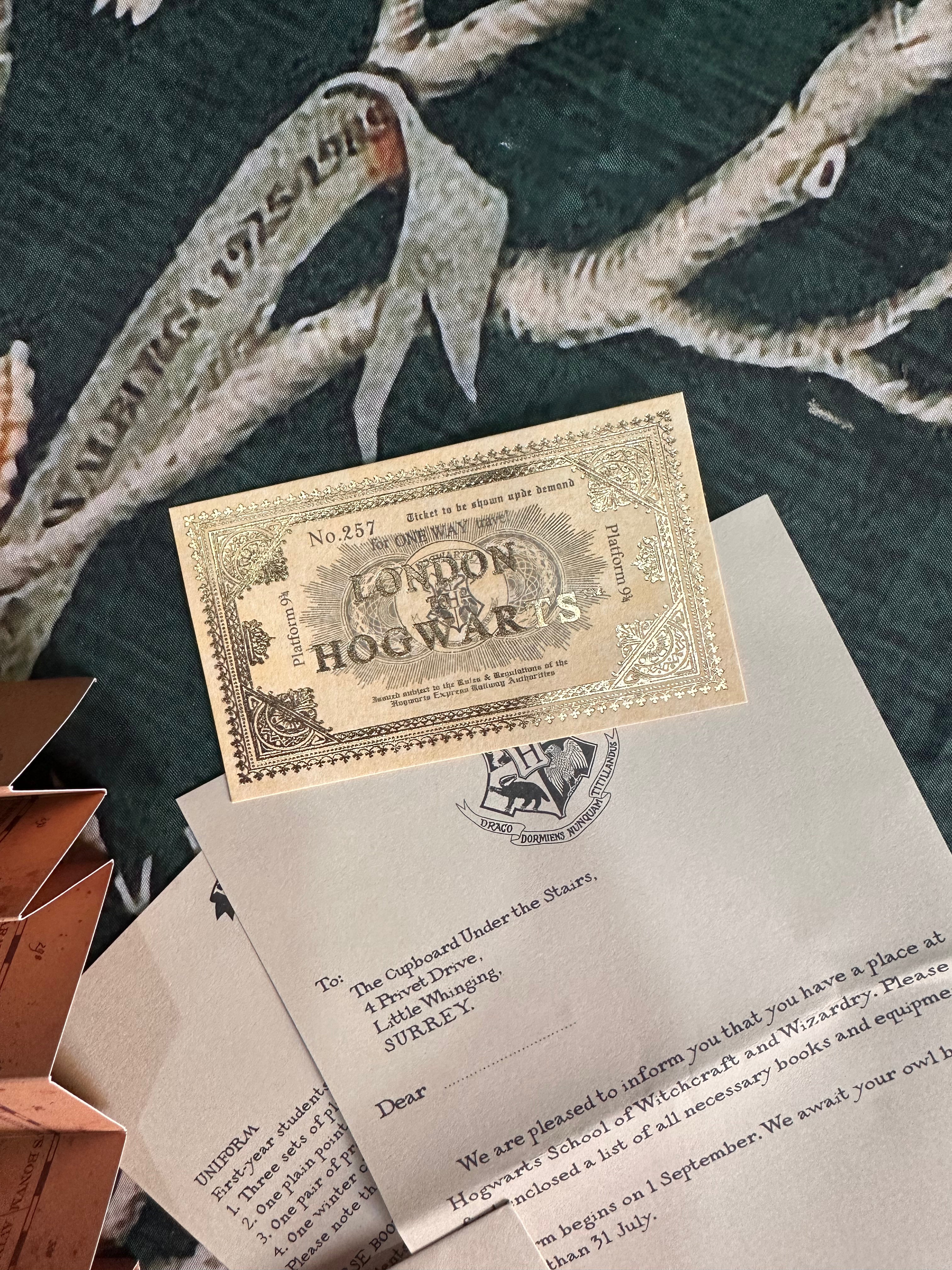 Replica Lettera ammissione ad Hogwarts, Biglietto Hogwarts Express & Mappa del Malandrino in scala 1:2